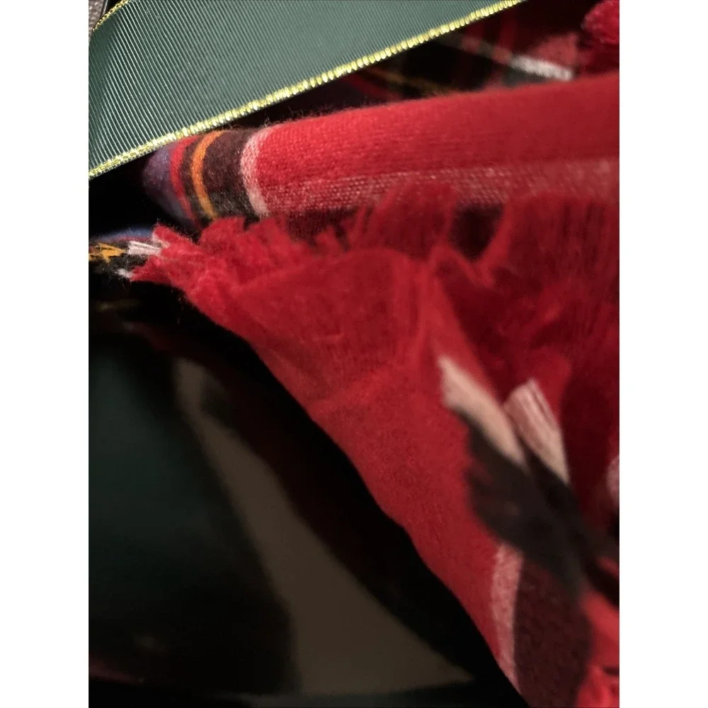 Nine West Scarf And Faux Fur Pom Beanie Set, Brand New In Box, Red Plaid Winter